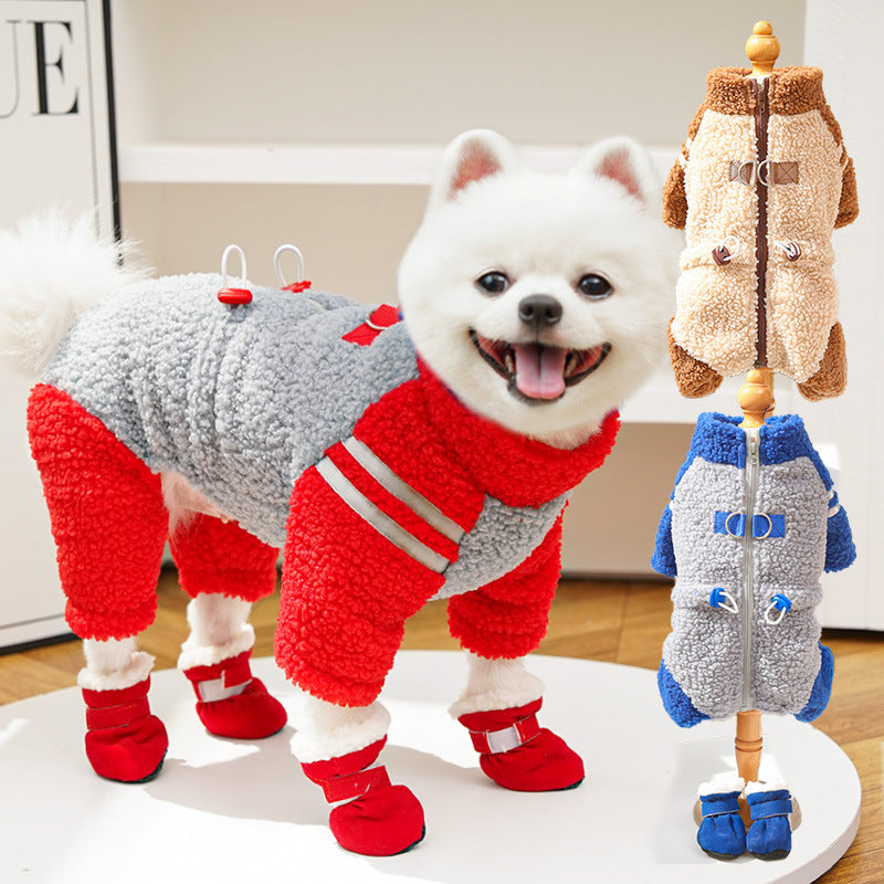 Pet clothing - Thick four-legged winter and summer coat with double-sided plush fabric and zipper, suitable for dogs and cats