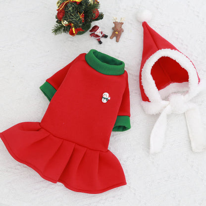Christmas dog, cat, pet clothing Warm velvet with hat couple set Autumn and winter dog supplies