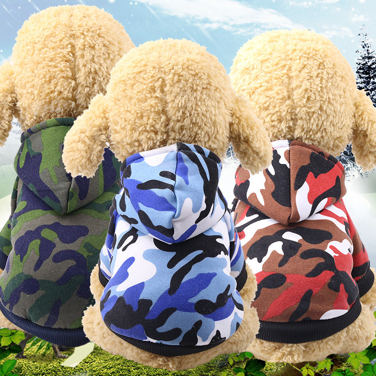 Dog autumn and winter camouflage clothes dirty handsome pet clothes cat new two feet with hooded clothing supplies