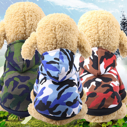 Dog autumn and winter camouflage clothes dirty handsome pet clothes cat new two feet with hooded clothing supplies