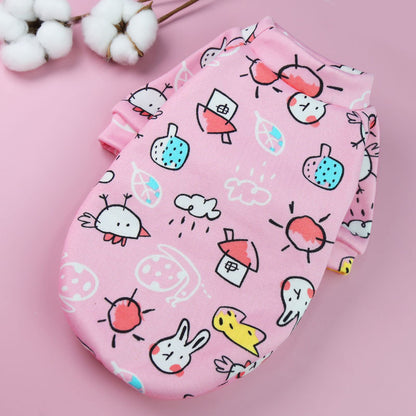 Printed cartoon pet clothes plus fleece two-legged hoodie Spring and winter pullover dog cat Teddy supplies clothes