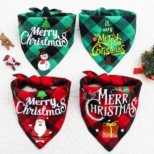 Christmas holiday pet small, medium and large dogs dogs and cats can double teddy triangle towel saliva bib