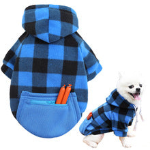 Autumn and winter warm pocket zipper blue and black checkered small medium and large dog pet dog cat Teddy Wei clothing supplies