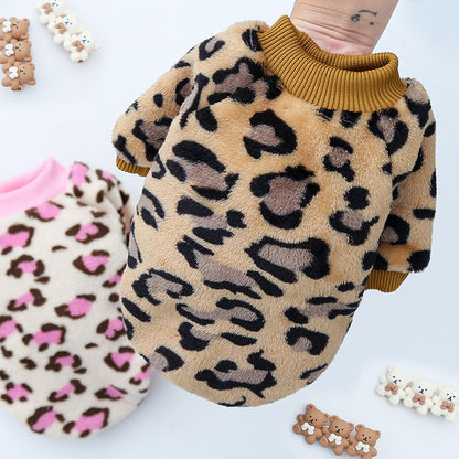 Leopard print Large dog Small dog Autumn Winter warm pajamas coat Pet supplies cat two feet clothes