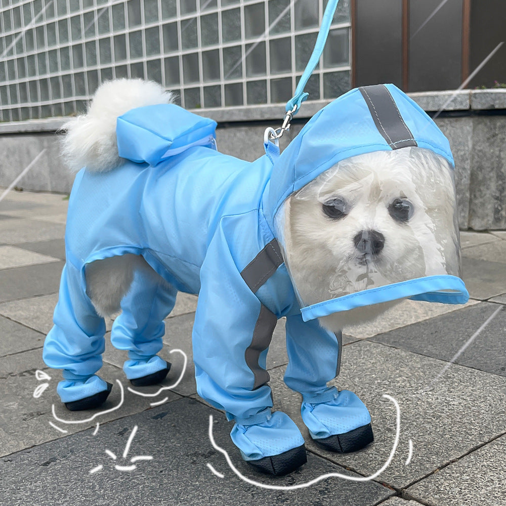 Retractable four-legged raincoat for puppies