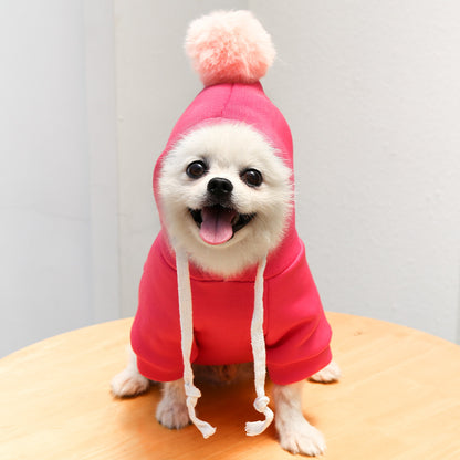 With ball cartoon hoodie dog cat pet teddy autumn and winter clothing supplies wholesale