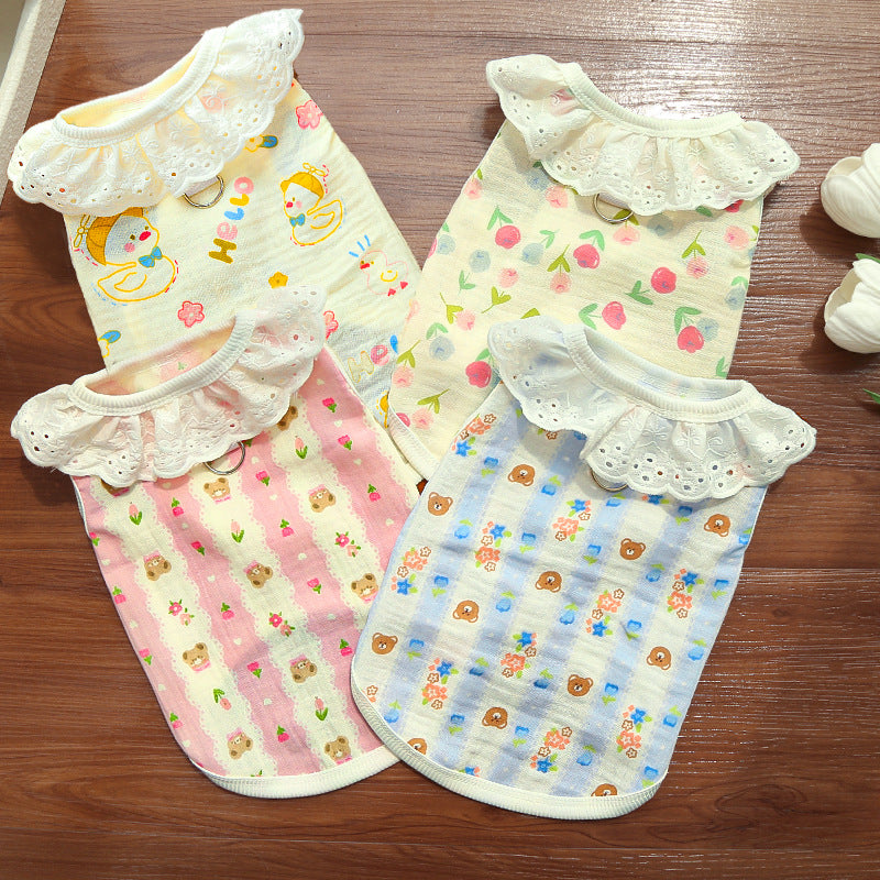 Cotton gauze breathable thin home air conditioning clothing suitable for dogs and cats and can be worn and traction