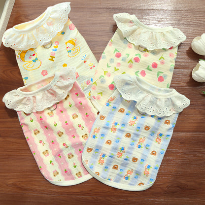 Cotton gauze breathable thin home air conditioning clothing suitable for dogs and cats and can be worn and traction