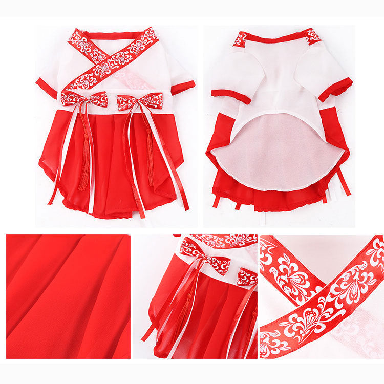 Pet Chinese style Hanfu skirt satchel Chiffon Cat dog two feet Clothes Pet supplies Spring and summer