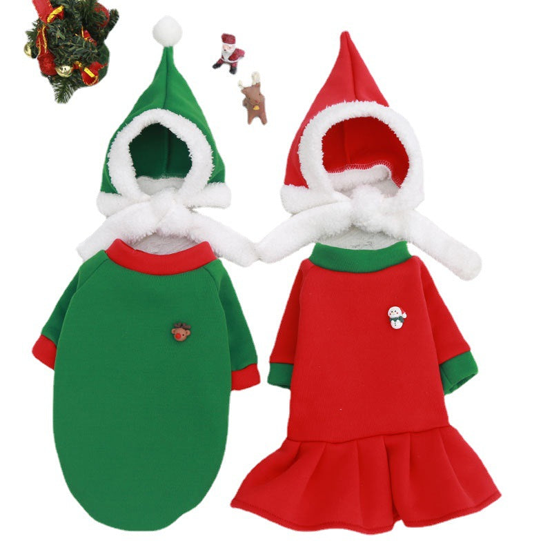 Christmas dog, cat, pet clothing Warm velvet with hat couple set Autumn and winter dog supplies
