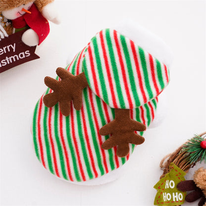 Christmas dog and cat warm velvet striped antlers decorated pet clothing supplies small medium-sized