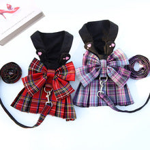 Dog skirt Cat JK plaid chest strap leash Teddy Pomeranian pet supplies Dog Walking preppy clothes