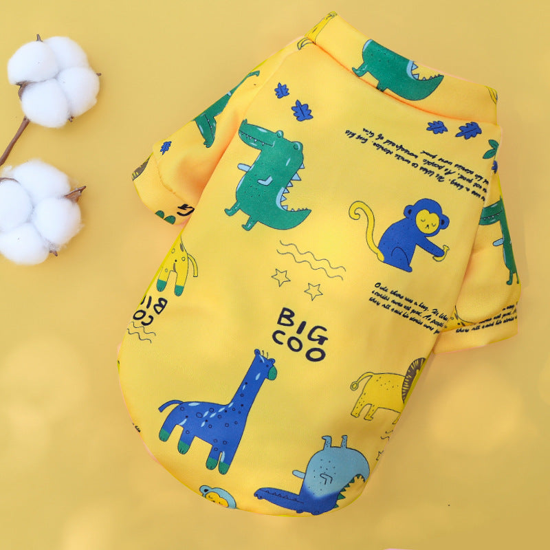 Printed cartoon pet clothes plus fleece two-legged hoodie Spring and winter pullover dog cat Teddy supplies clothes