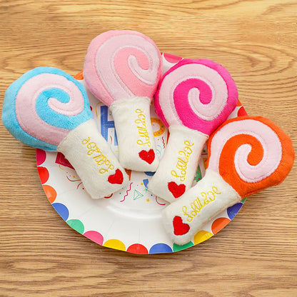 Lollipop plush toy with sound effect, available in three colors - a pet product accessory