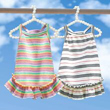 Rainbow striped slip dress Elastic knit small Big Dog cat pet spring and summer clothing supplies