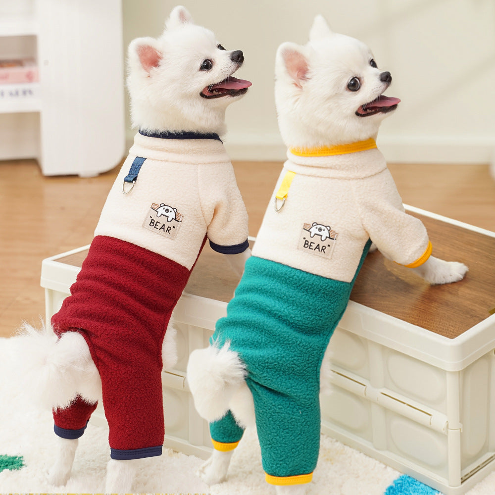 Four-legged polar fleece color contrast warm autumn and winter pet clothing
