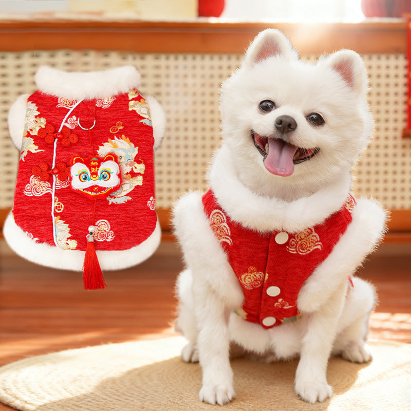 New Year traditional Chinese style thick pet dog and cat clothes