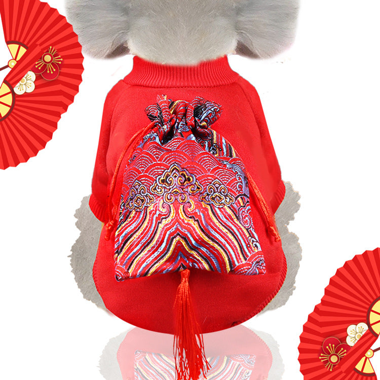 Dog New Year clothes Cat clothes Pet clothes Fall and winter fleece warm supplies Small medium-sized dog