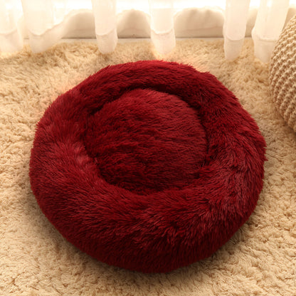 Winter round plush pet bed for small, medium and large-sized pets