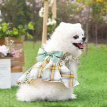 Plaid dress son pleated dog cat small medium-sized dog pet clothes Princess wedding dress supplies two-legged clothes