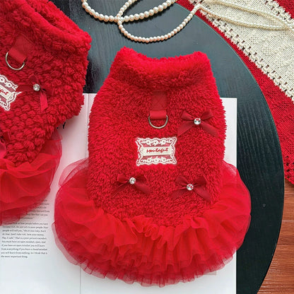 New Year and Autumn Winter Fleece-Peaked Pet Princess Dress