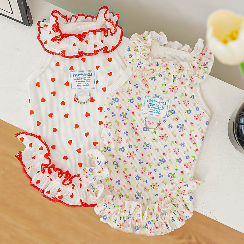 Summer pet dog and cat clothes, floral princess dress, thin and breathable.