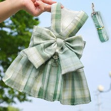 Dog skirt Cat JK plaid chest strap leash Teddy Pomeranian pet supplies Dog Walking preppy clothes