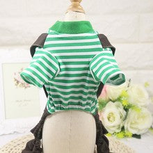 Pet clothes Spring and autumn light breathable cartoon four-legged stripes fake two denim overalls