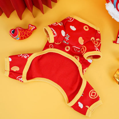 Pet winter warm clothing New Year printed four-legged clothes Teddy dog cat clothing wholesale supplies