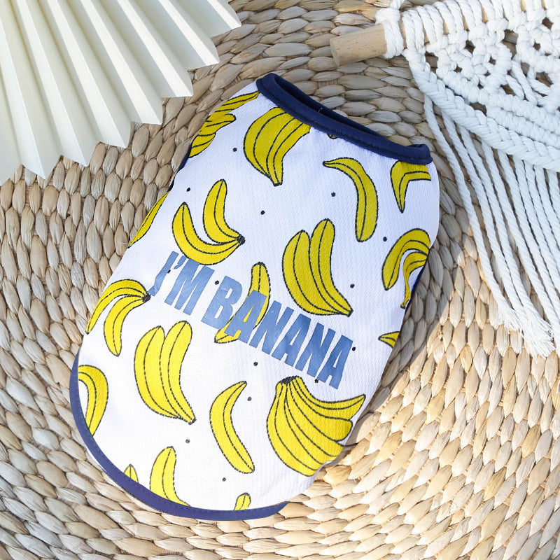 Pet fruit strawberry banana printing VIP teddy puppy dog clothes cat skirt T-shirt vest supplies factory