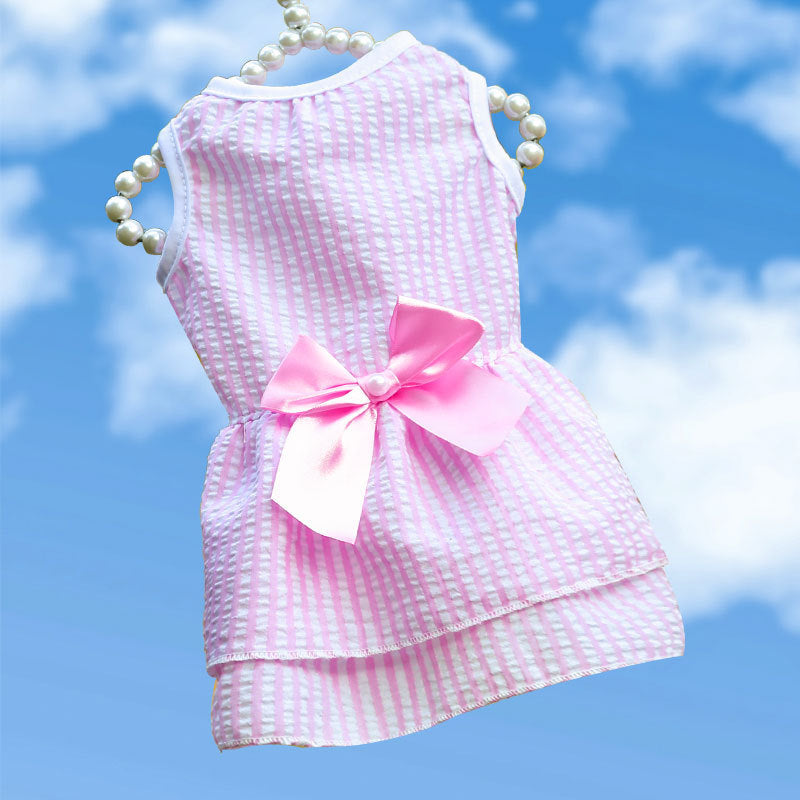 Dog skirt Bow Dress Wedding dress Spring summer fall new plaid pet cat clothing supplies stripes