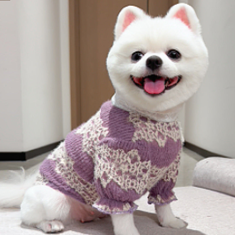 Pet dog and cat clothes, autumn and winter styles, lace and fleece pet undershirts, lace court style.