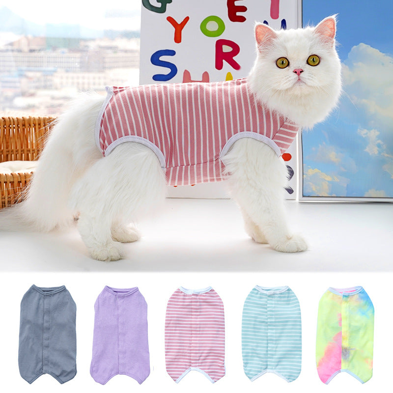 Four-season pure color striped cat spayed dress