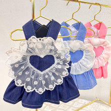 Pet Spring/Summer Princess dress Dog/Cat Lace love Cowboy suspenders dress Small medium-sized