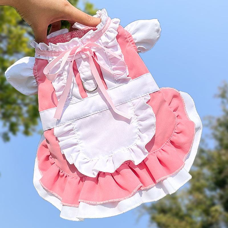 Maid parent-child pet cat dog spring and summer clothing supplies can hang leash walking dog skirt