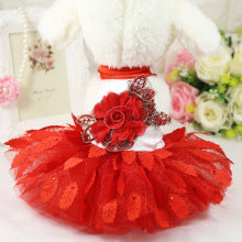 Spring summer dog cat wedding dress shiny tree leaves dress red purple dress pet clothing supplies