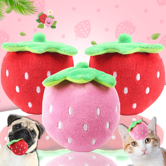 Embroidered big red strawberry pet sound plush toy
